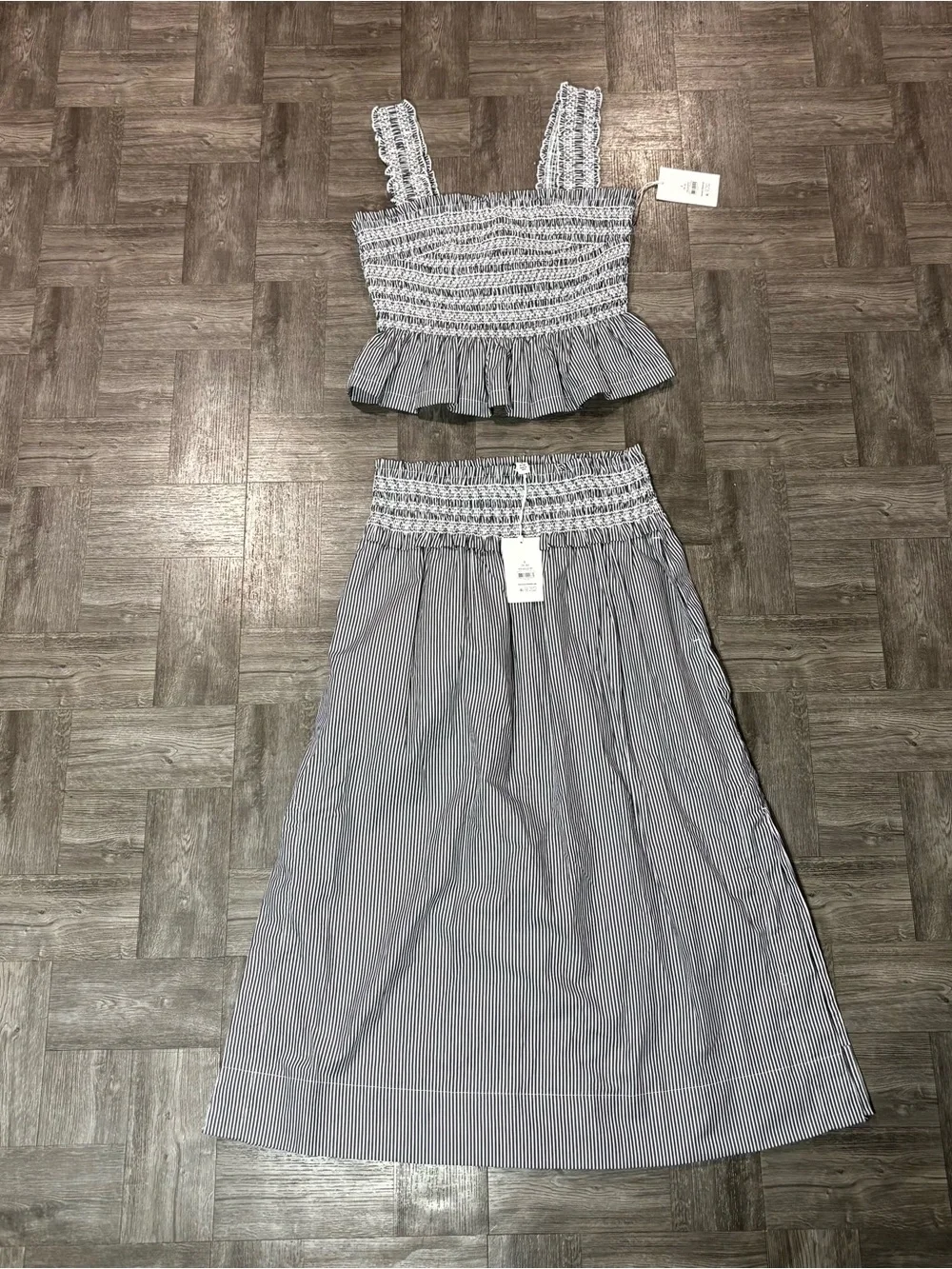 NWT Free Assembly Smocked Peplum Tank Top & Midi Skirt Set Size S